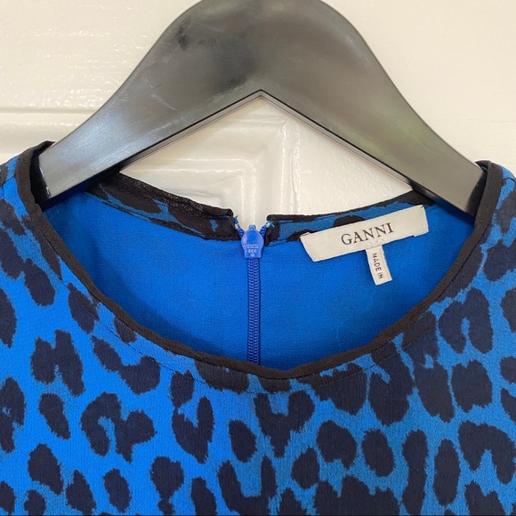Ganni Blue Carnivora Cheetah Print Mini Dress - Picture 2 of 4